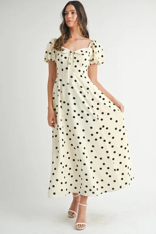 polka dot puff sleeve midi dress Polka Dot Puff Sleeve Midi Dress S