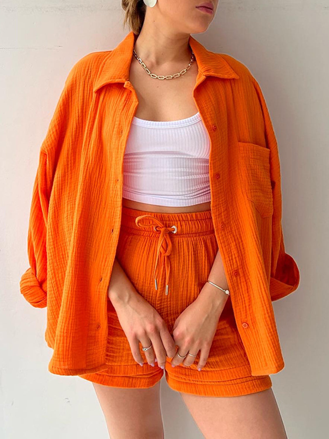 Beach Club Button Up Shirt and Drawstring Shorts Set