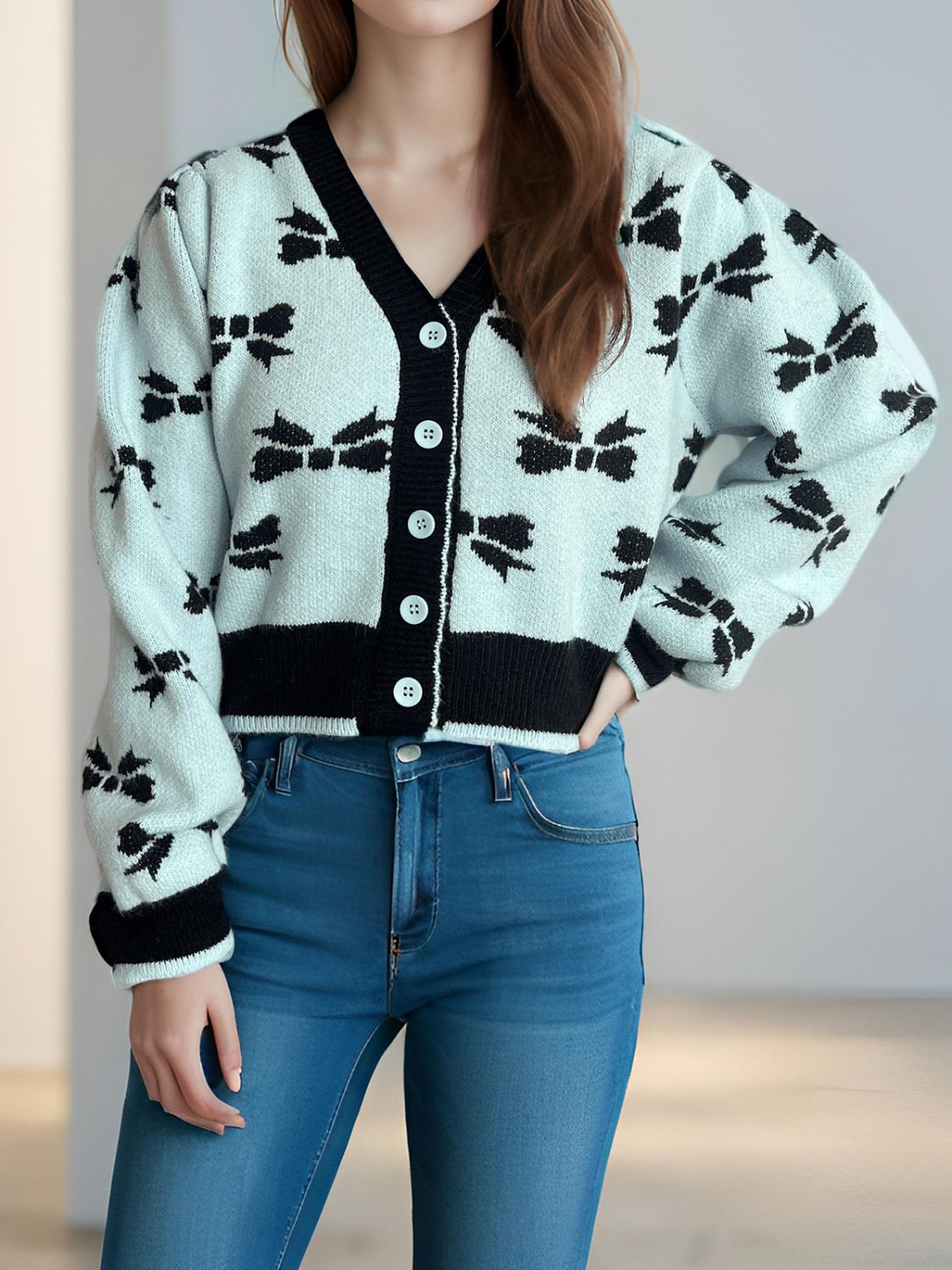 Ribbons of Red Button Down Cardigan
