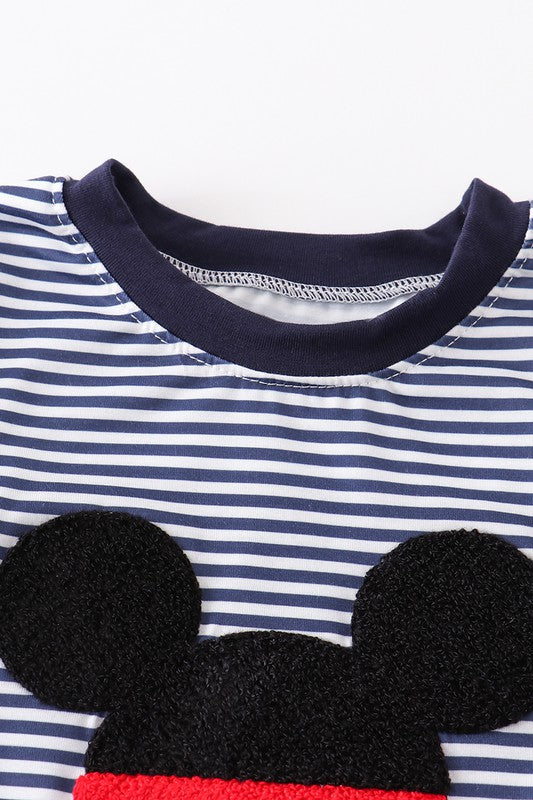Stripe charactor french knot boy top