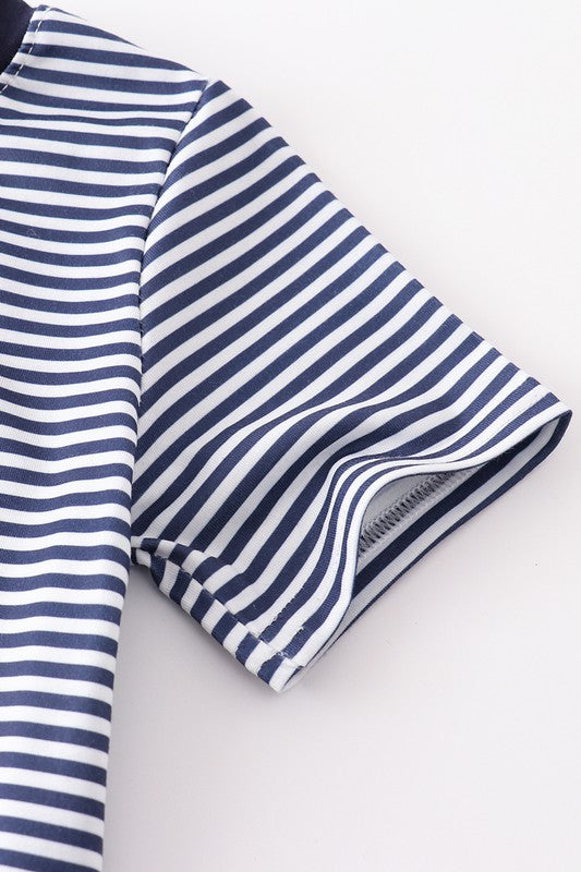 Stripe charactor french knot boy top