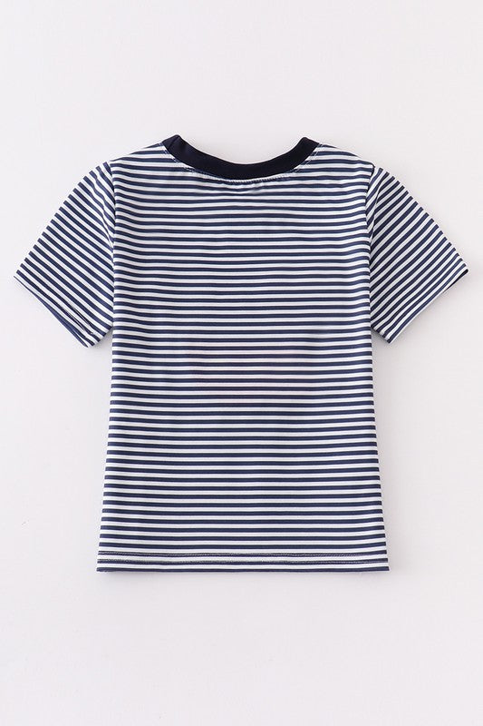 Stripe charactor french knot boy top