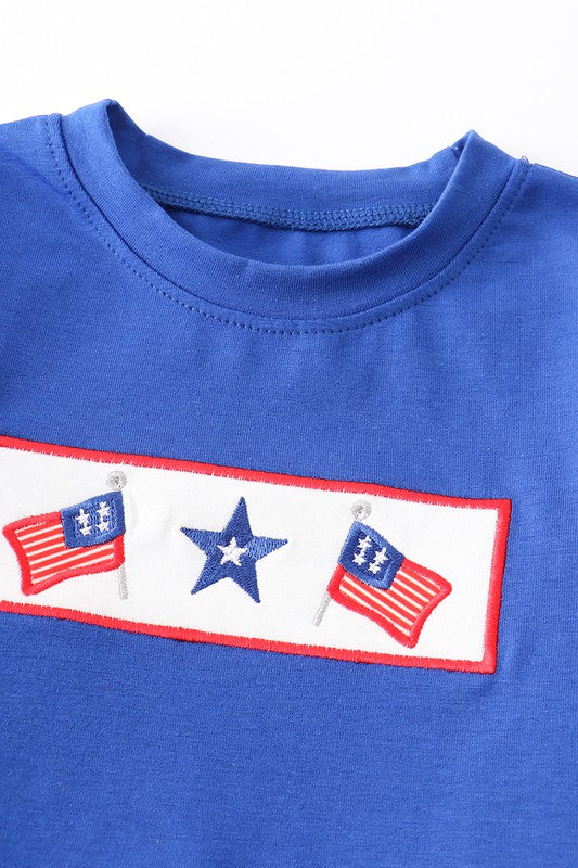 Navy patriotic flag embroidery boy top