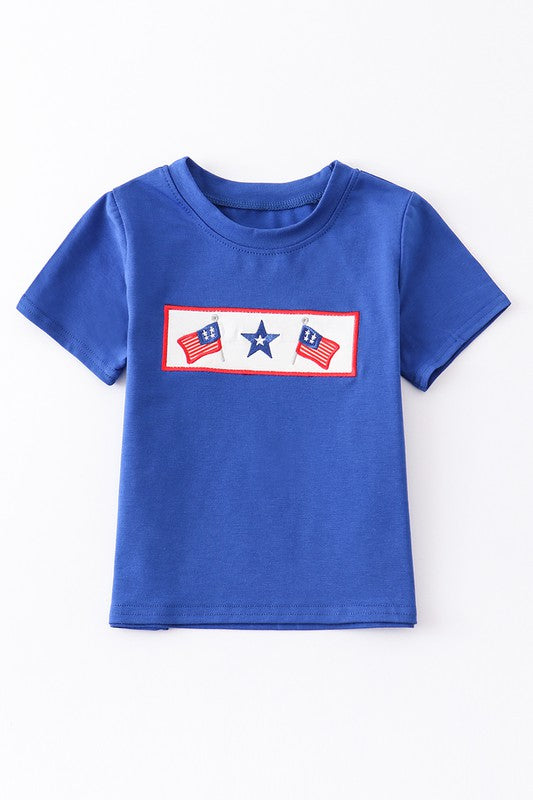 Navy patriotic flag embroidery boy top