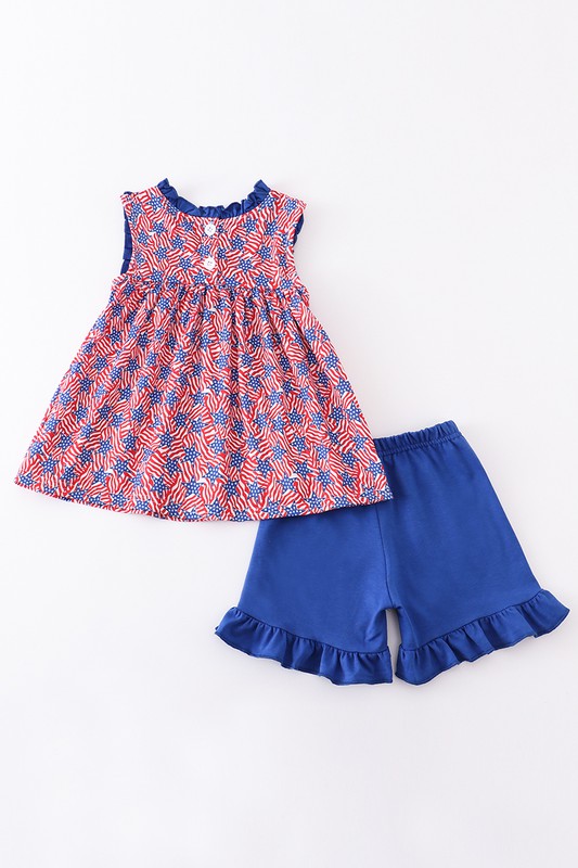 Navy patriotic flag embroidery girl set