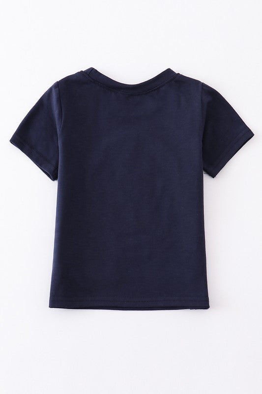 Navy patriotic dog applique boy top