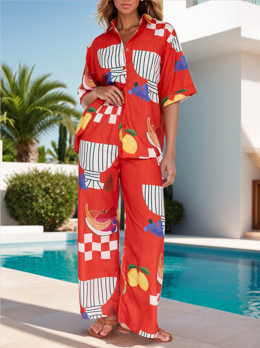 Italian Summer Top and Wide Leg Pants Set