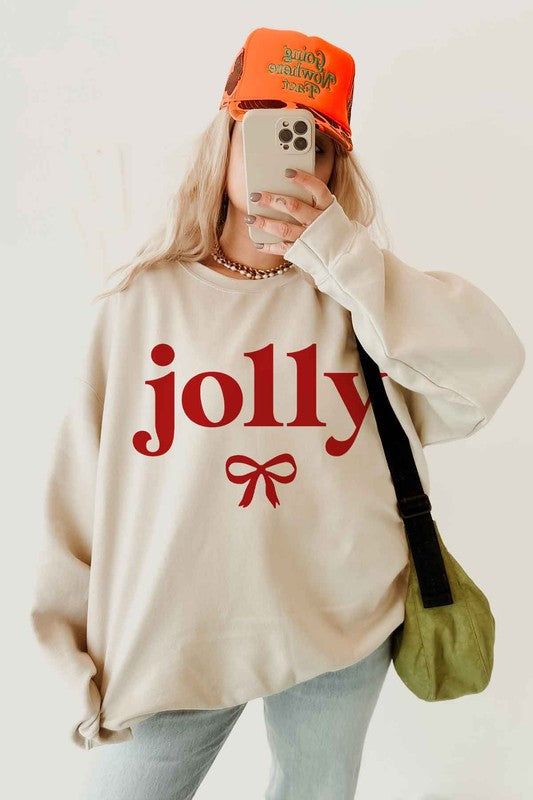 JOLLY CHRISTMAS BOW GRAPHIC SWEATSHIRT