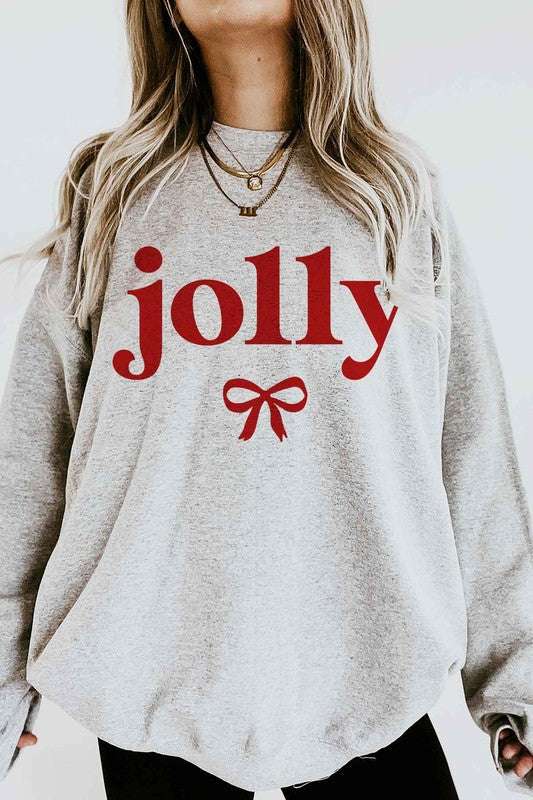 JOLLY CHRISTMAS BOW GRAPHIC SWEATSHIRT