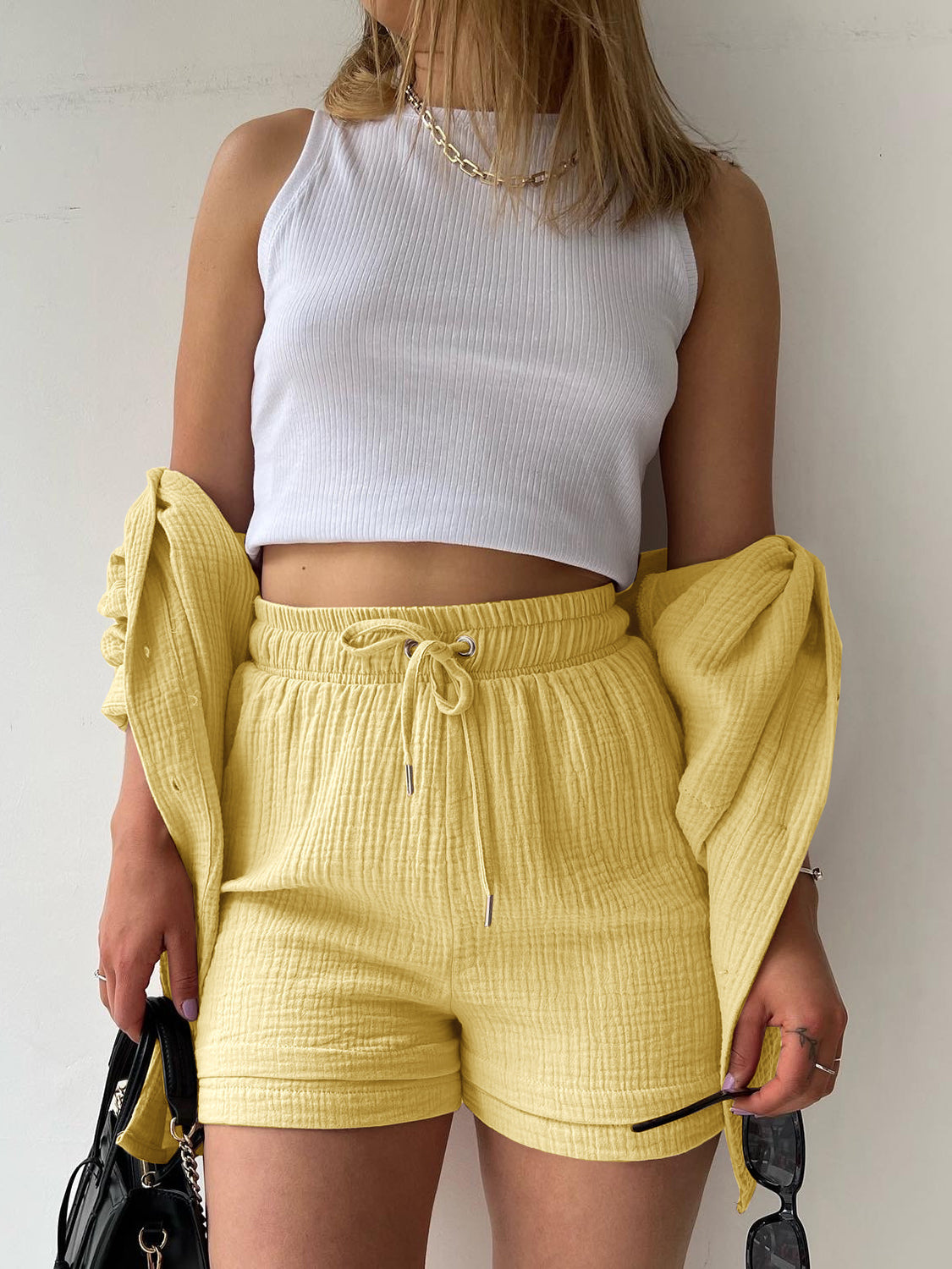 Beach Club Button Up Shirt and Drawstring Shorts Set