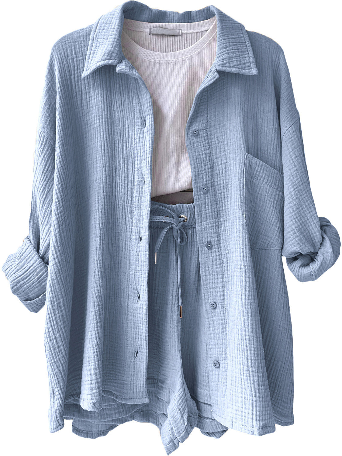 Beach Club Button Up Shirt and Drawstring Shorts Set