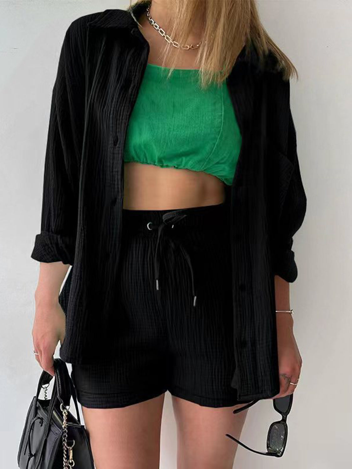 Beach Club Button Up Shirt and Drawstring Shorts Set
