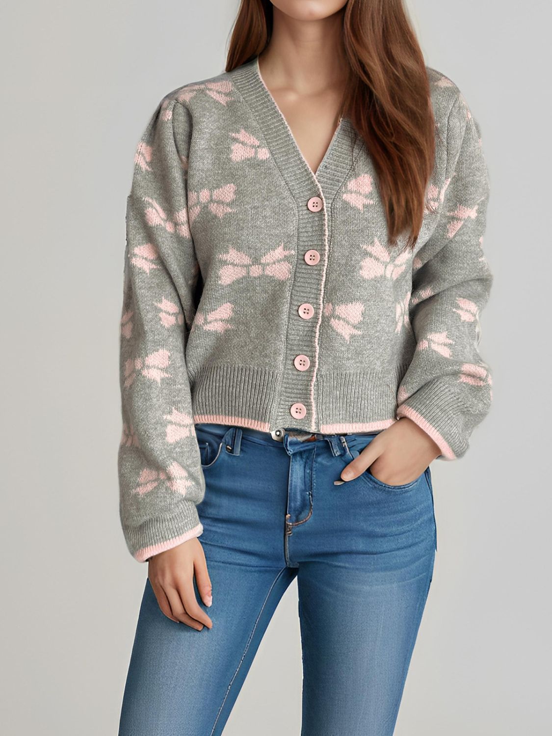 Ribbons of Red Button Down Cardigan