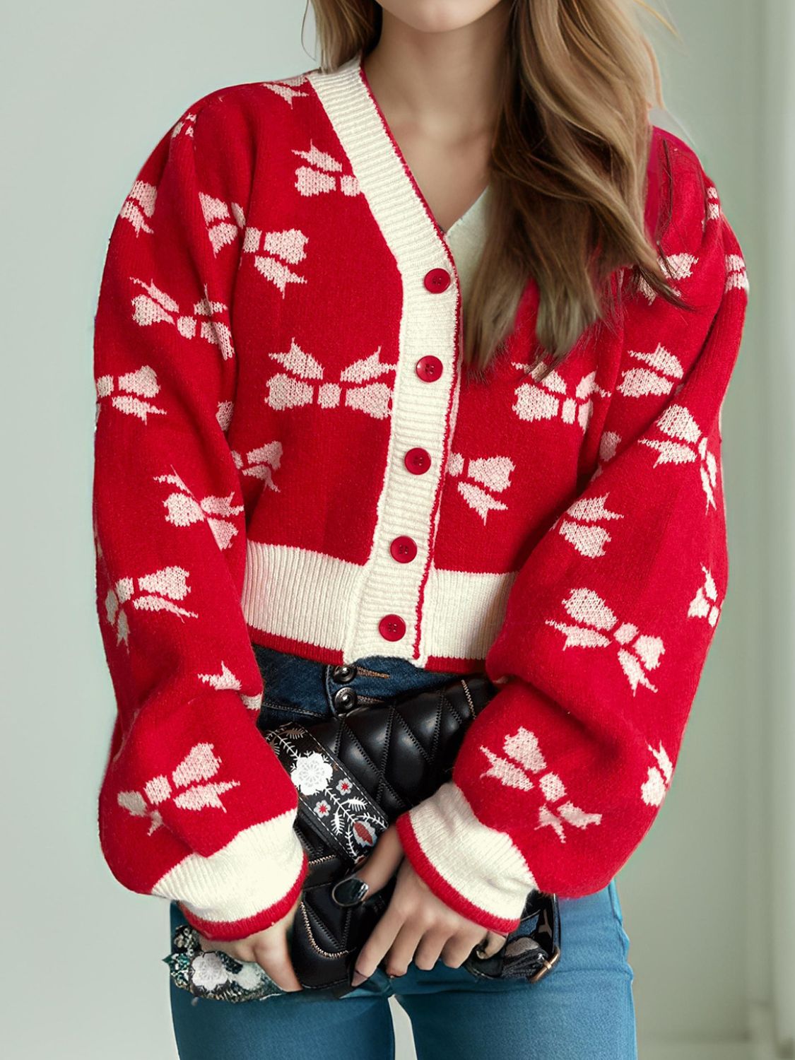 Ribbons of Red Button Down Cardigan