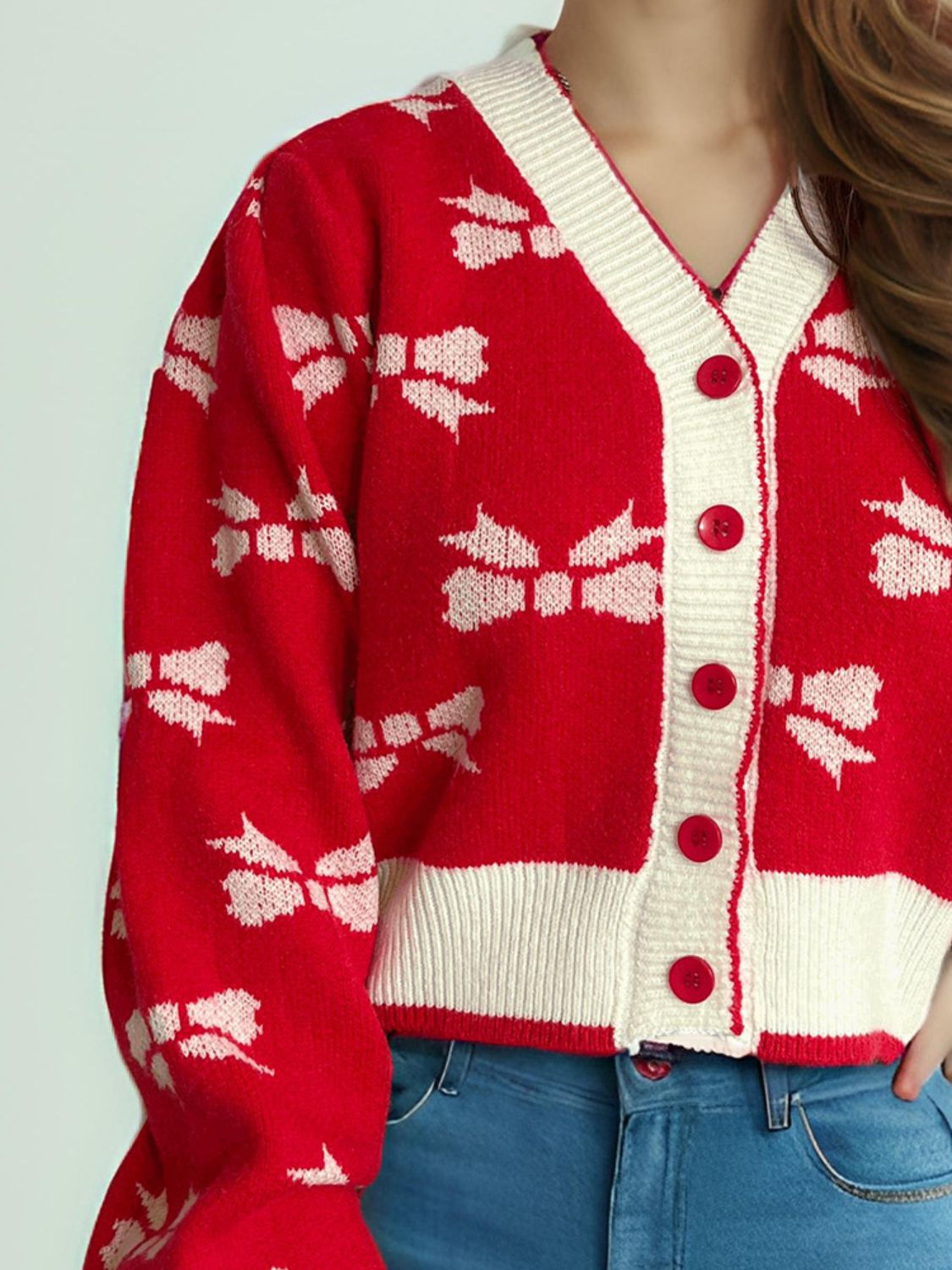 Ribbons of Red Button Down Cardigan