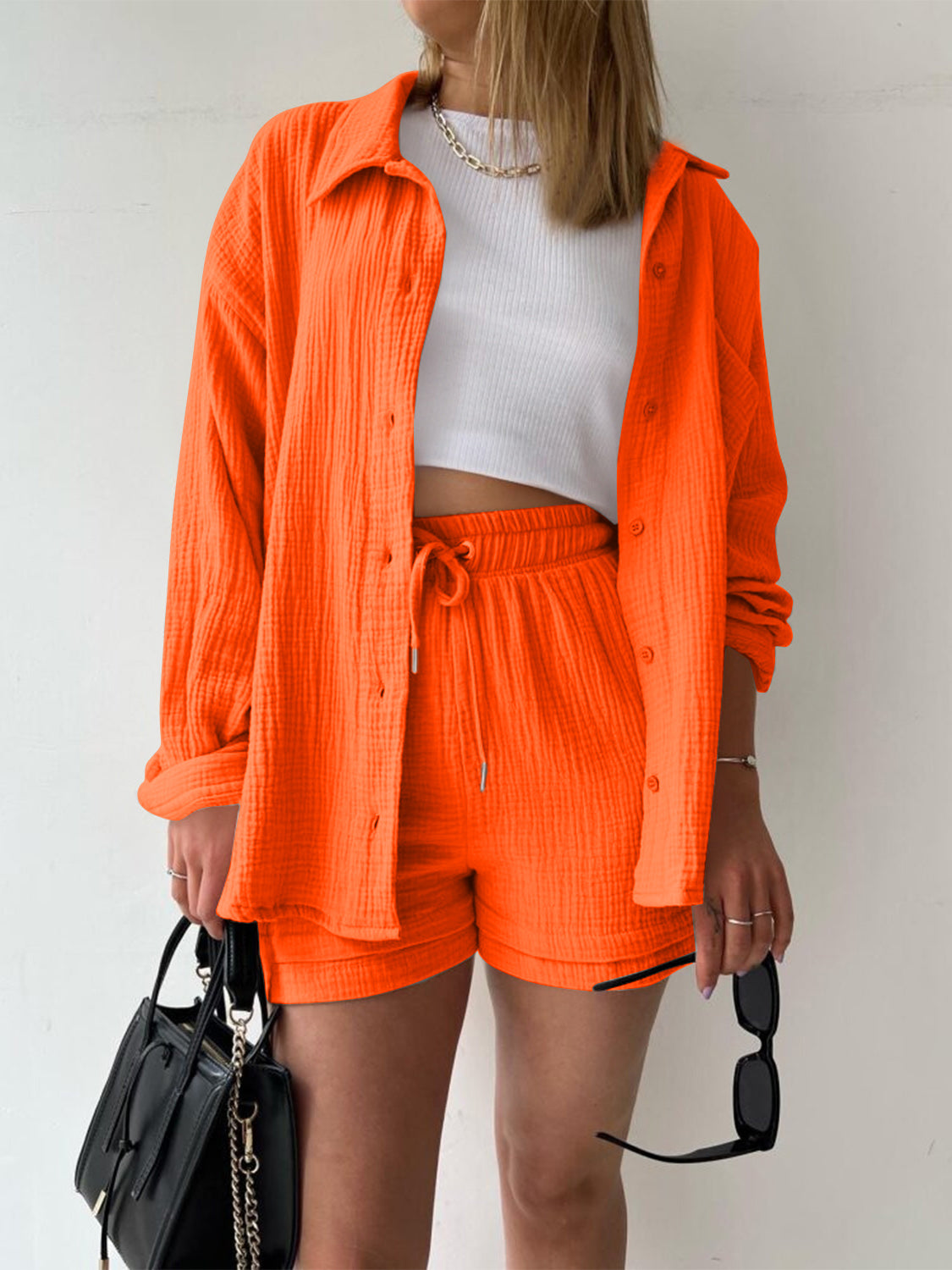 Beach Club Button Up Shirt and Drawstring Shorts Set