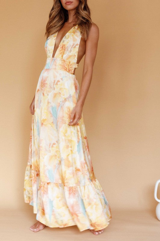 BOTANICAL SLEEVELESS LONG DRESS