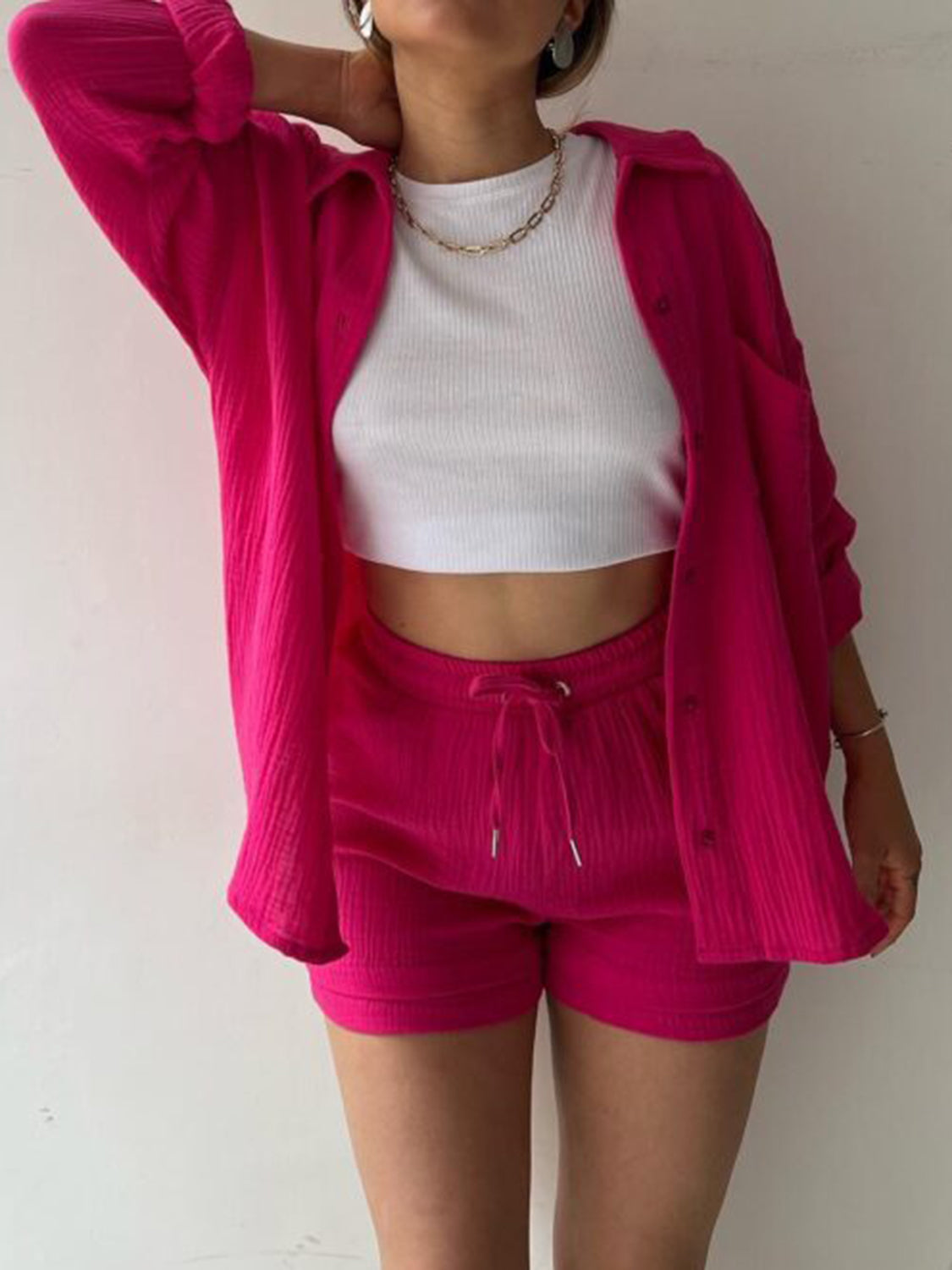 Beach Club Button Up Shirt and Drawstring Shorts Set