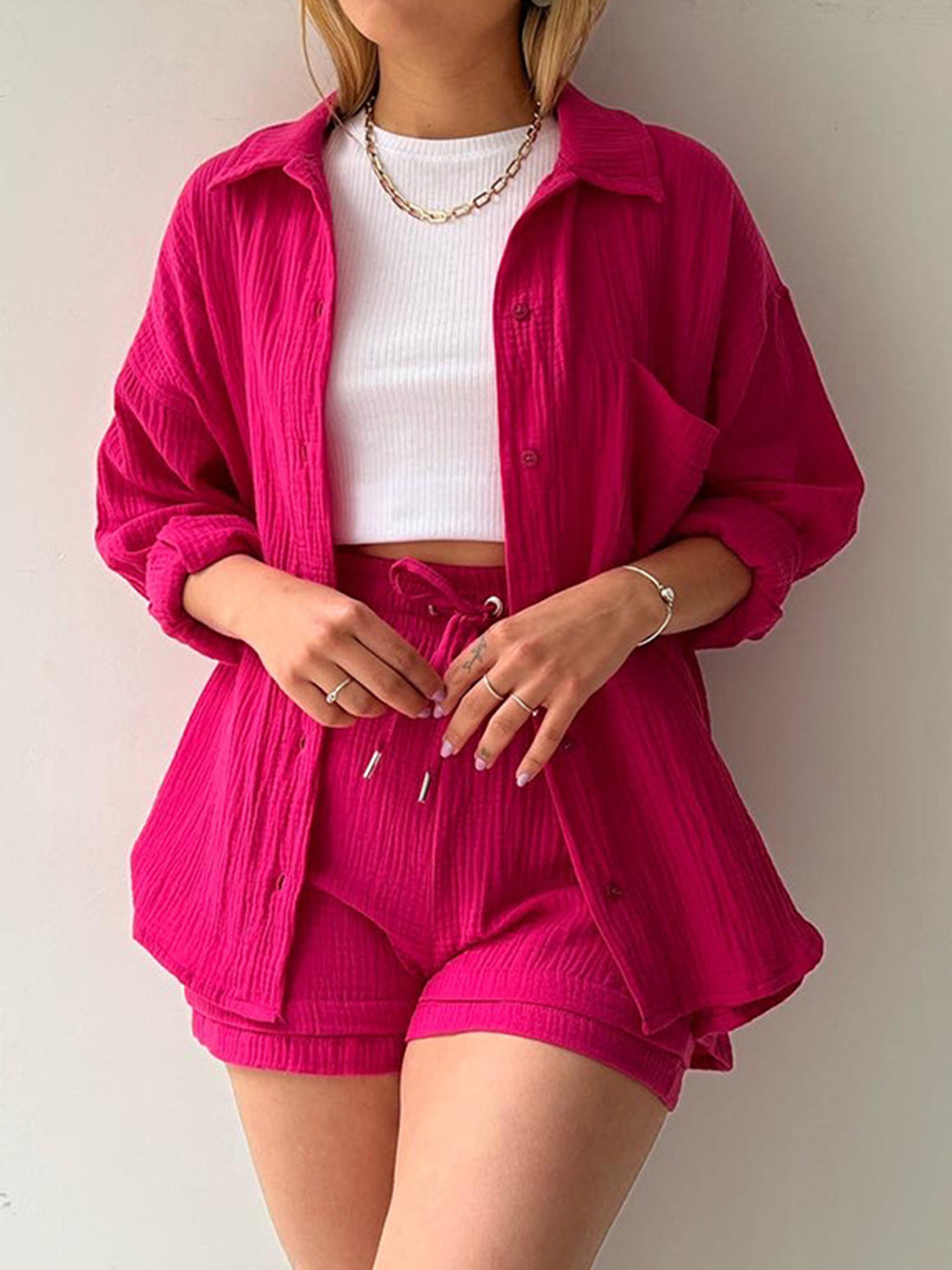 Beach Club Button Up Shirt and Drawstring Shorts Set