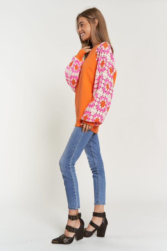 CROCHET DETAILED LONG SLEEVE SWEATER