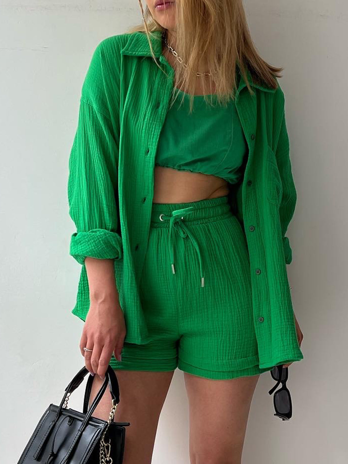 Beach Club Button Up Shirt and Drawstring Shorts Set