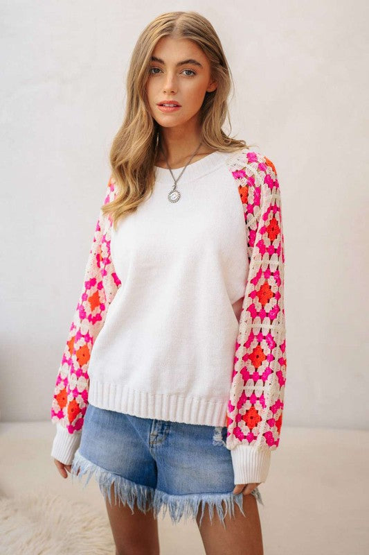 CROCHET DETAILED LONG SLEEVE SWEATER