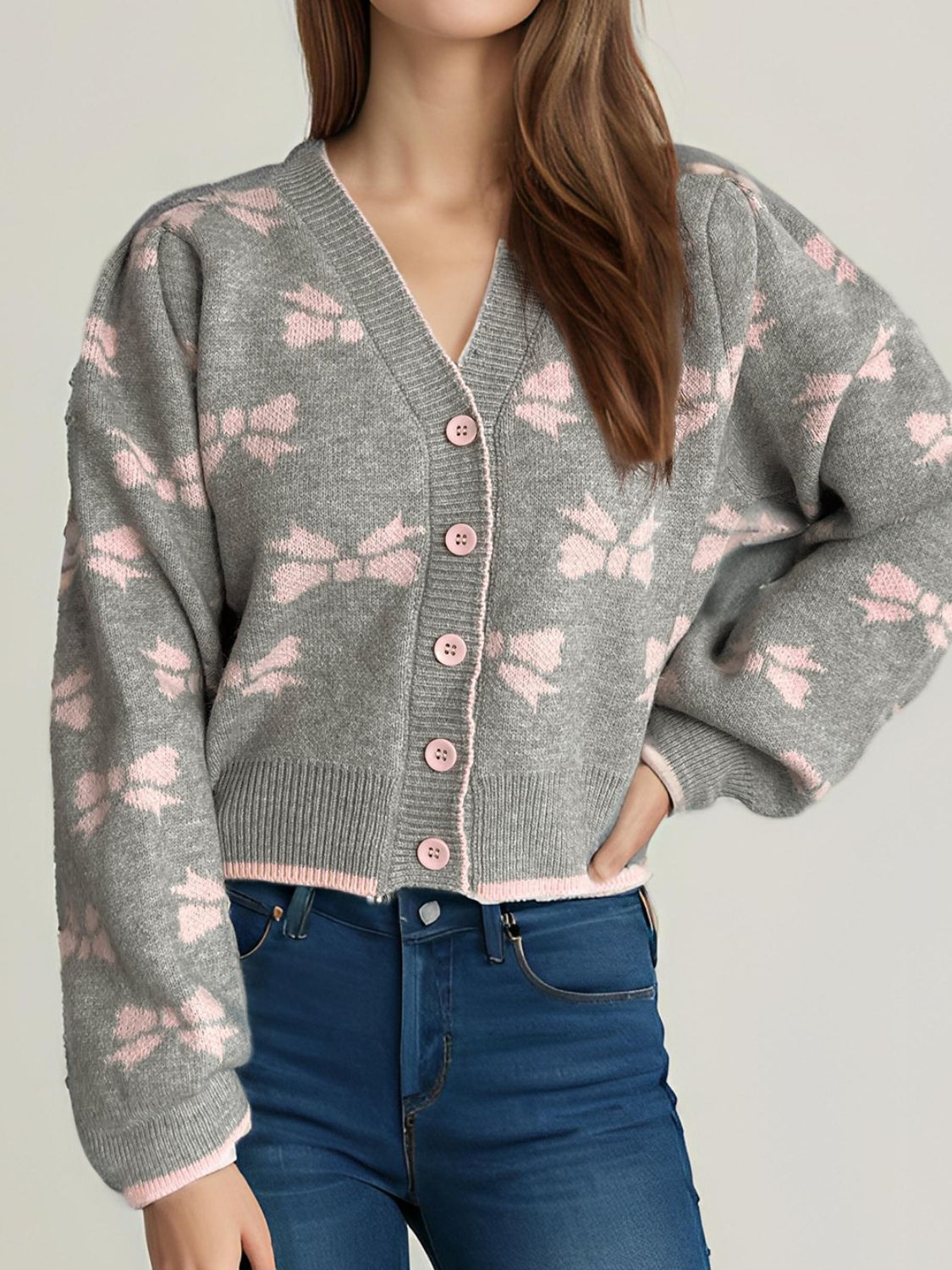 Ribbons of Red Button Down Cardigan