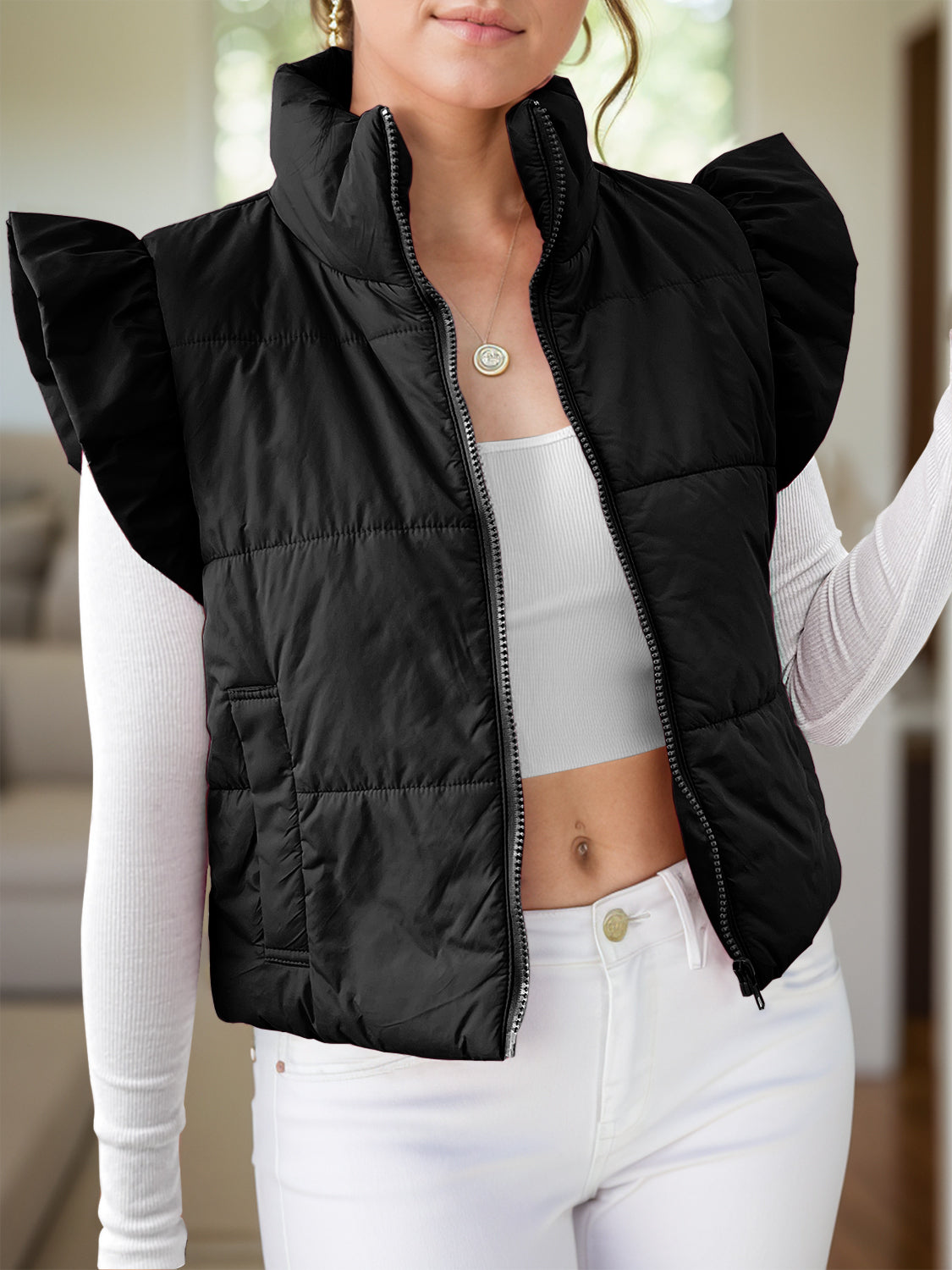 Blake Zip Up Cap Sleeve Jacket