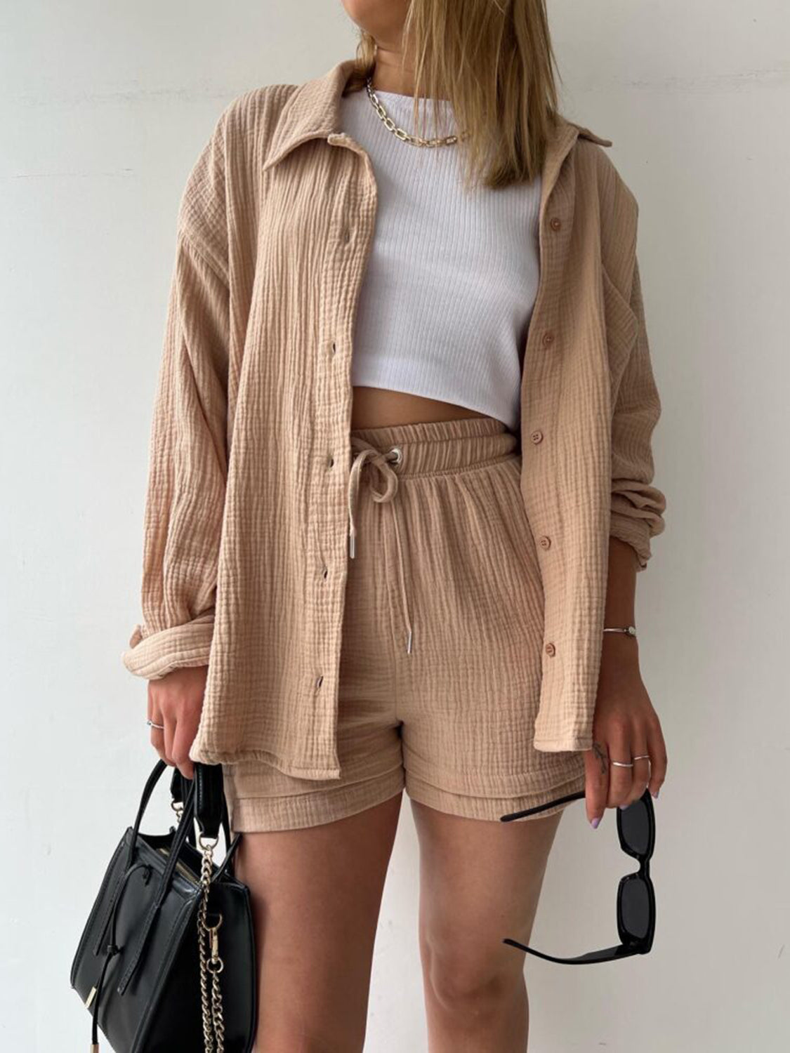 Beach Club Button Up Shirt and Drawstring Shorts Set