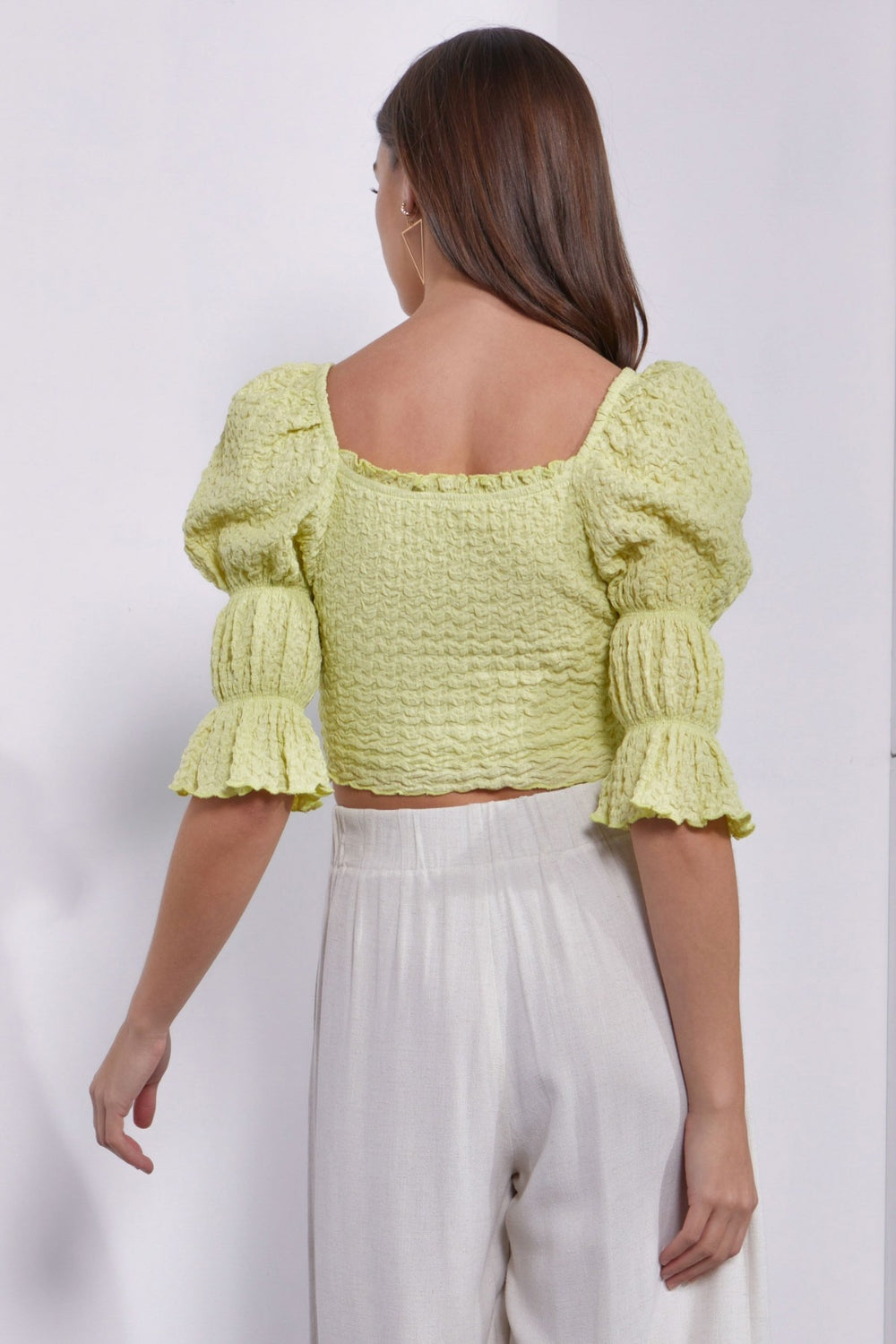 Crinkle Puff Sleeve Crop Top