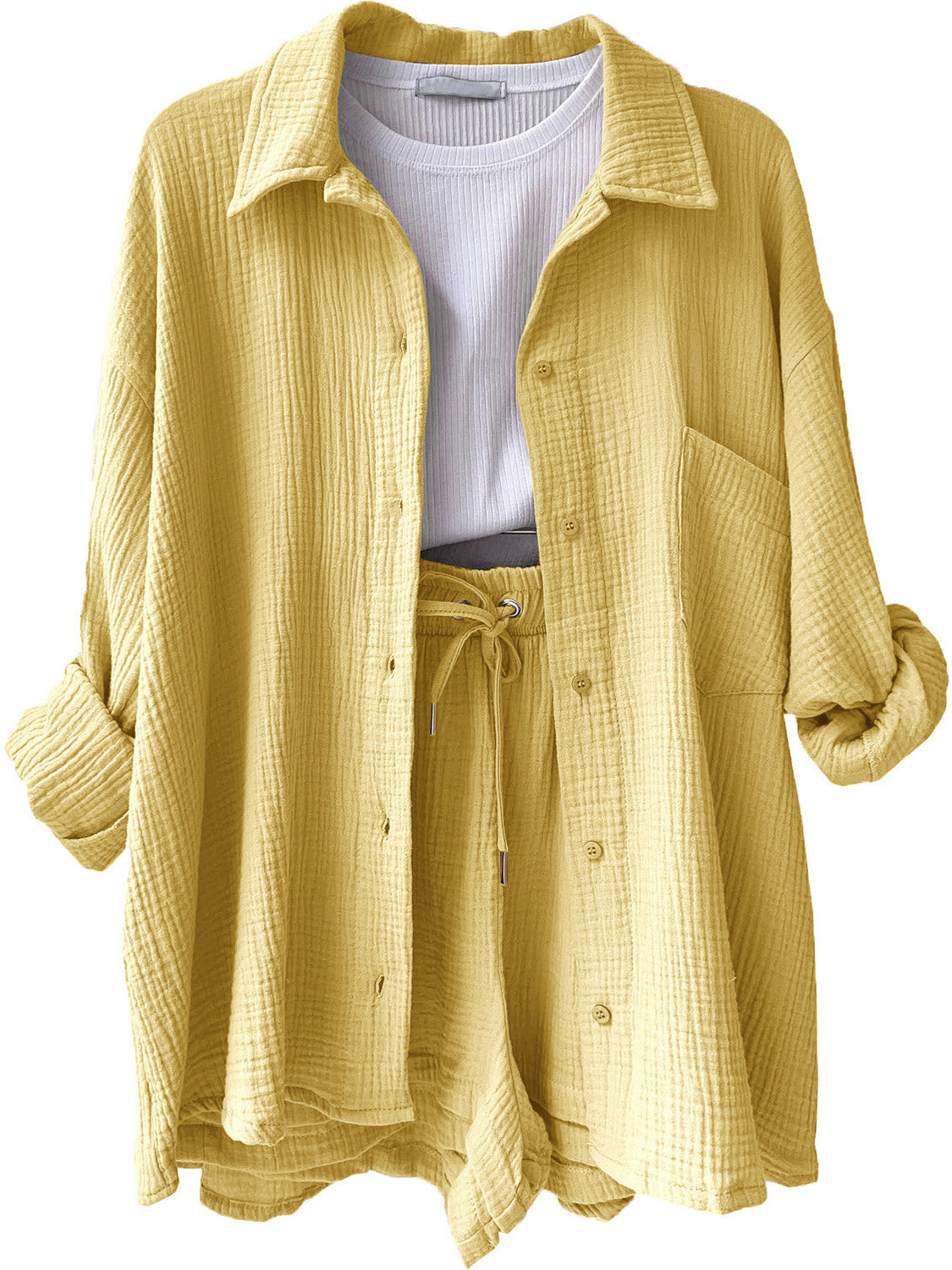 Beach Club Button Up Shirt and Drawstring Shorts Set