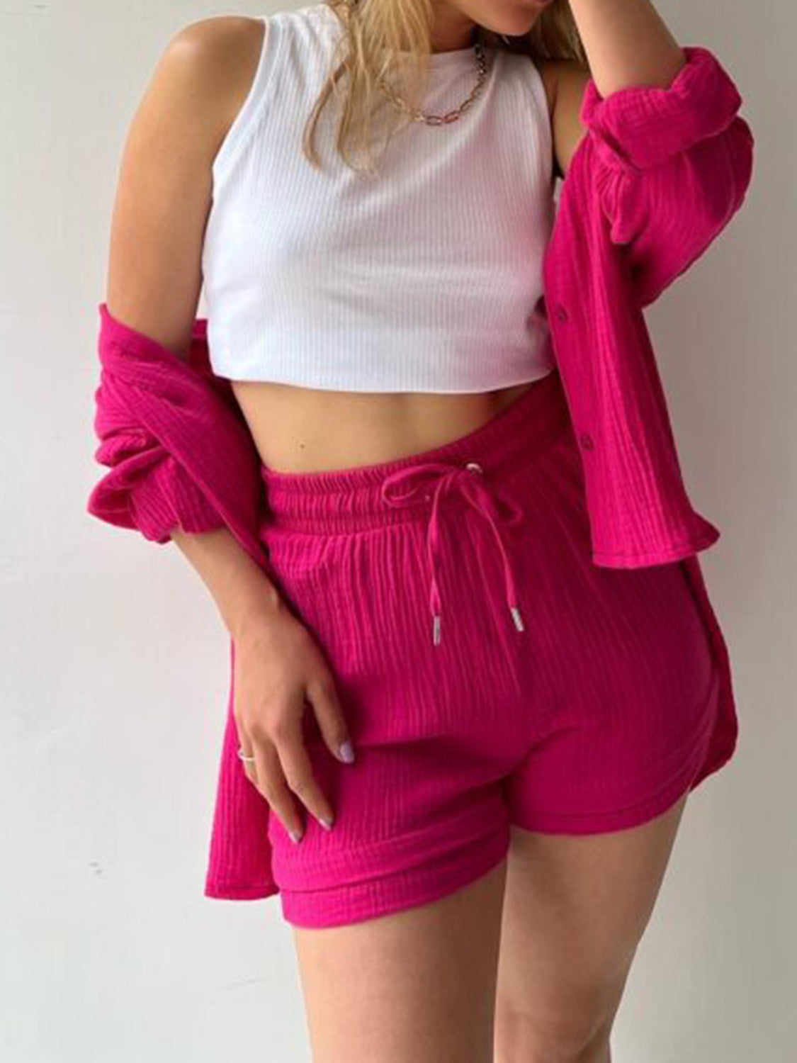 Beach Club Button Up Shirt and Drawstring Shorts Set