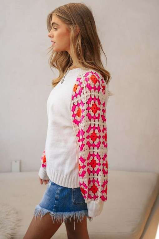 CROCHET DETAILED LONG SLEEVE SWEATER