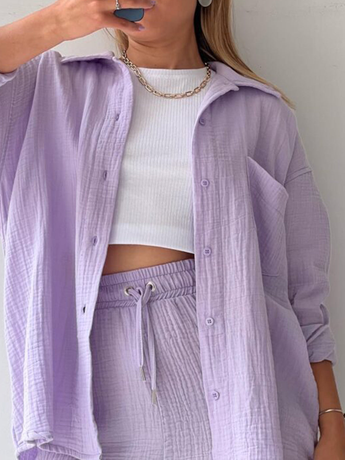Beach Club Button Up Shirt and Drawstring Shorts Set