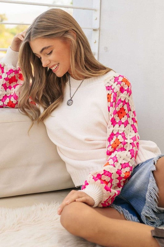 CROCHET DETAILED LONG SLEEVE SWEATER