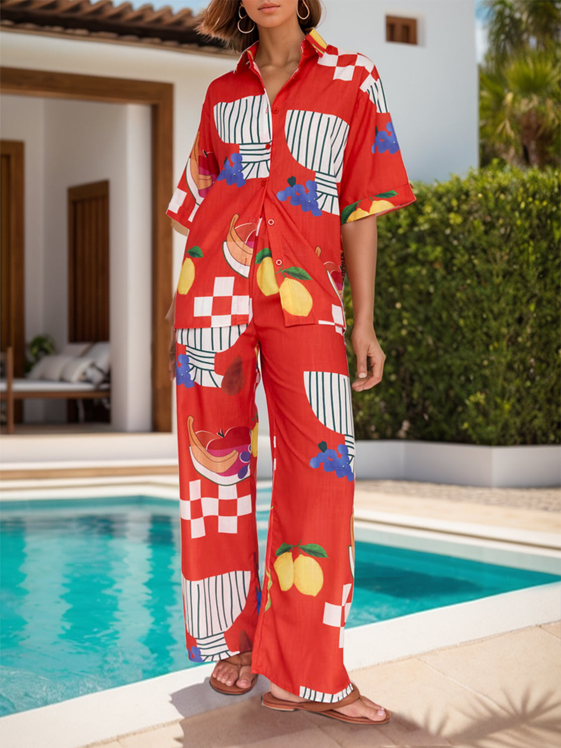 Italian Summer Top and Wide Leg Pants Set