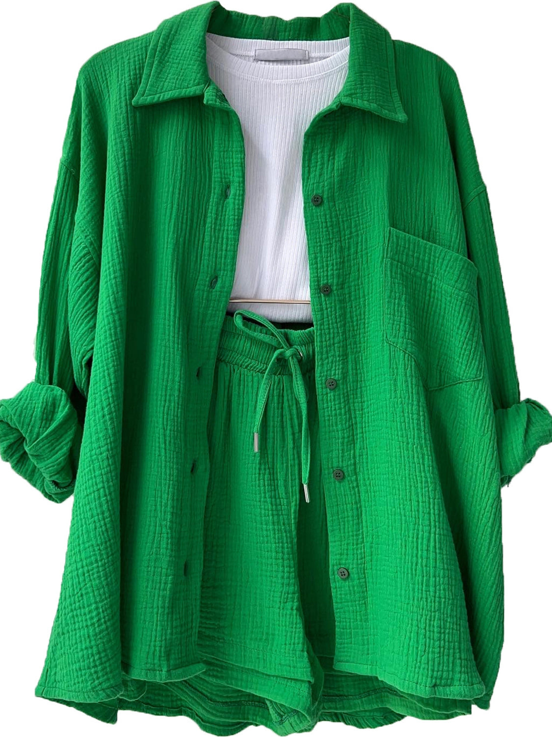 Beach Club Button Up Shirt and Drawstring Shorts Set