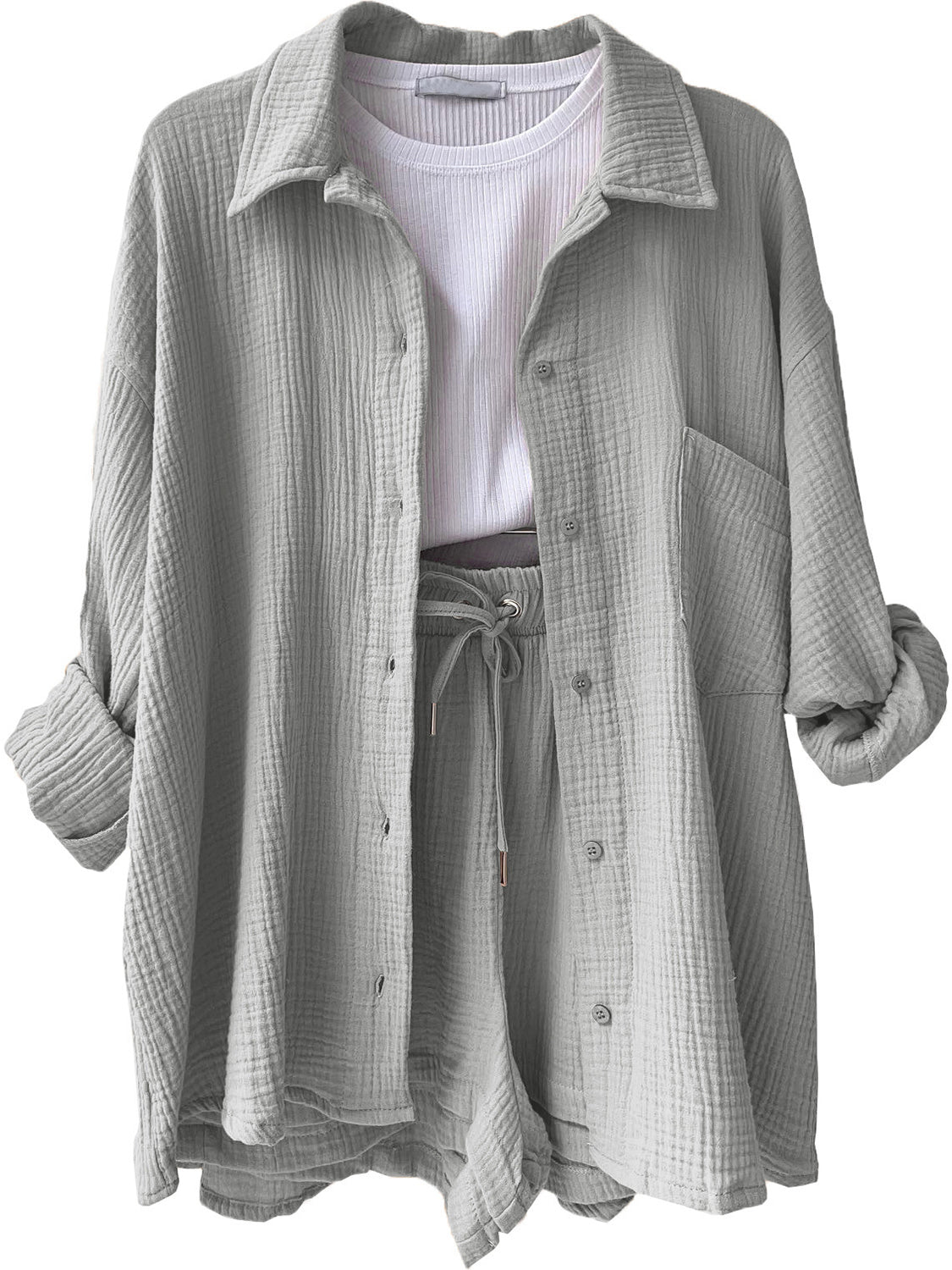 Beach Club Button Up Shirt and Drawstring Shorts Set