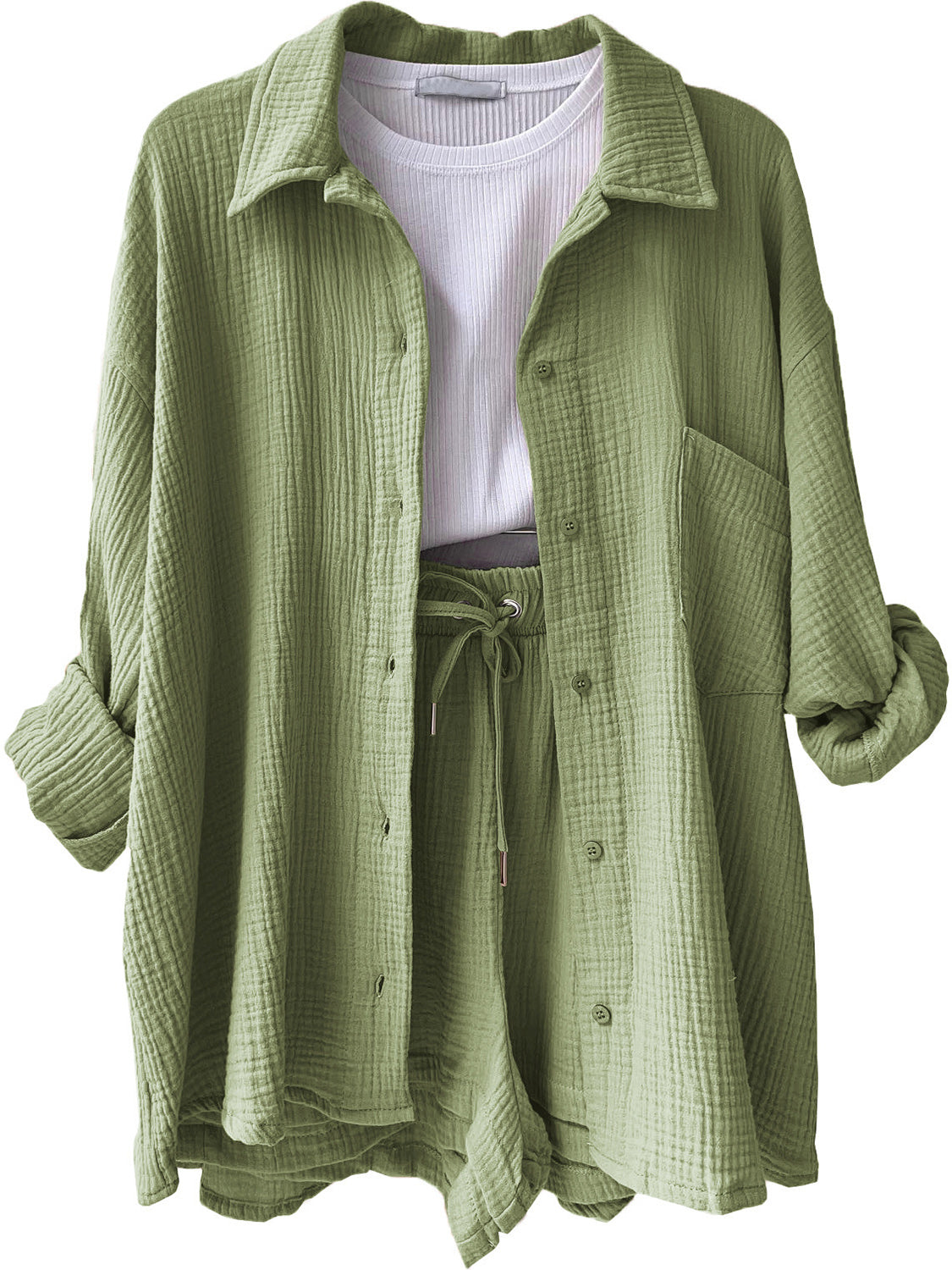 Beach Club Button Up Shirt and Drawstring Shorts Set