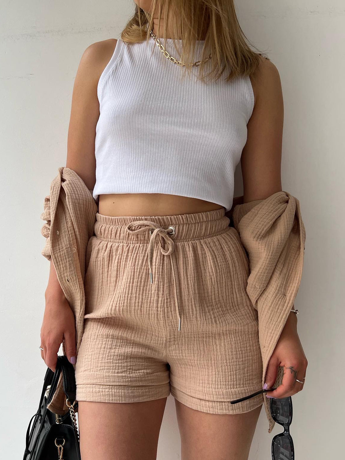 Beach Club Button Up Shirt and Drawstring Shorts Set