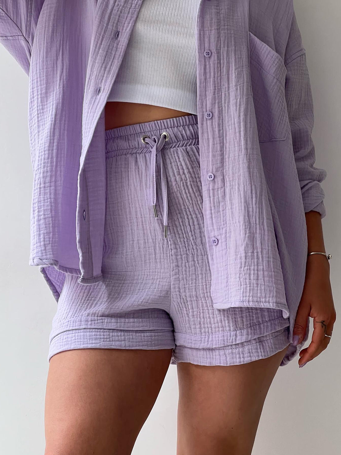 Beach Club Button Up Shirt and Drawstring Shorts Set