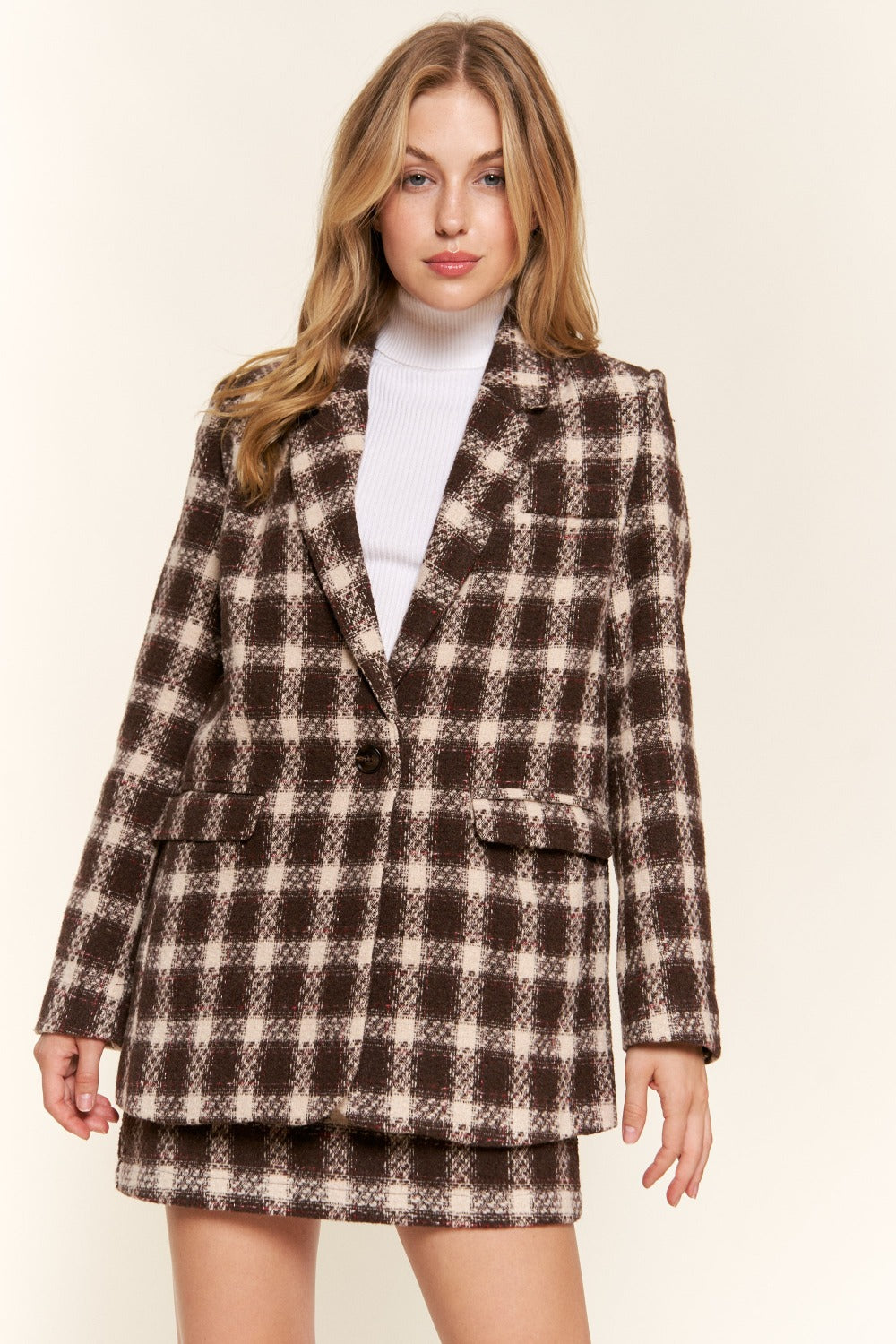 Bridgett Plaid Brushed One Button Blazer