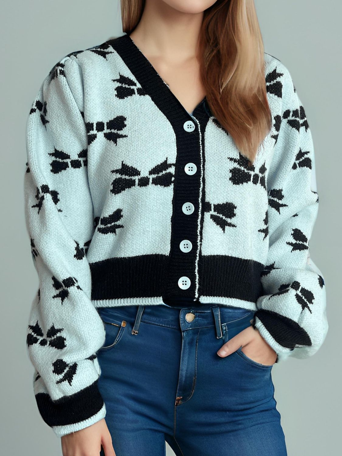 Ribbons of Red Button Down Cardigan