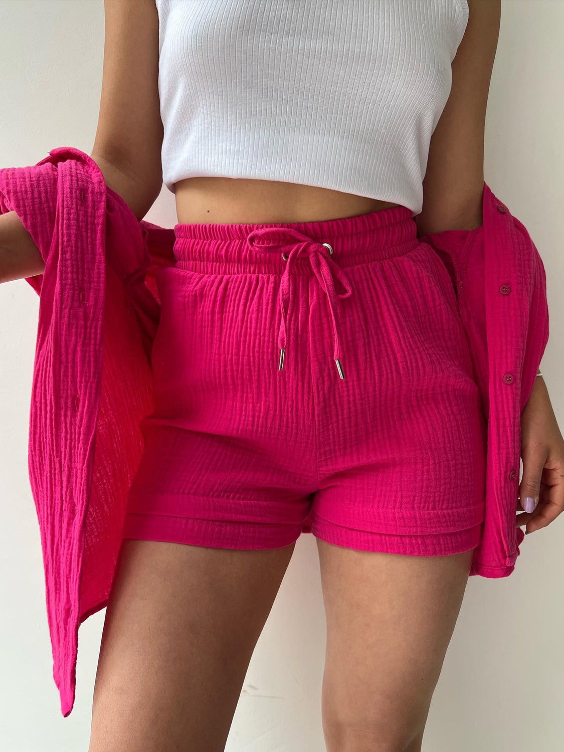 Beach Club Button Up Shirt and Drawstring Shorts Set