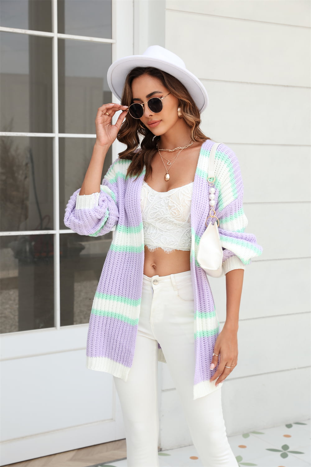 Color Block Open Front Cardigan