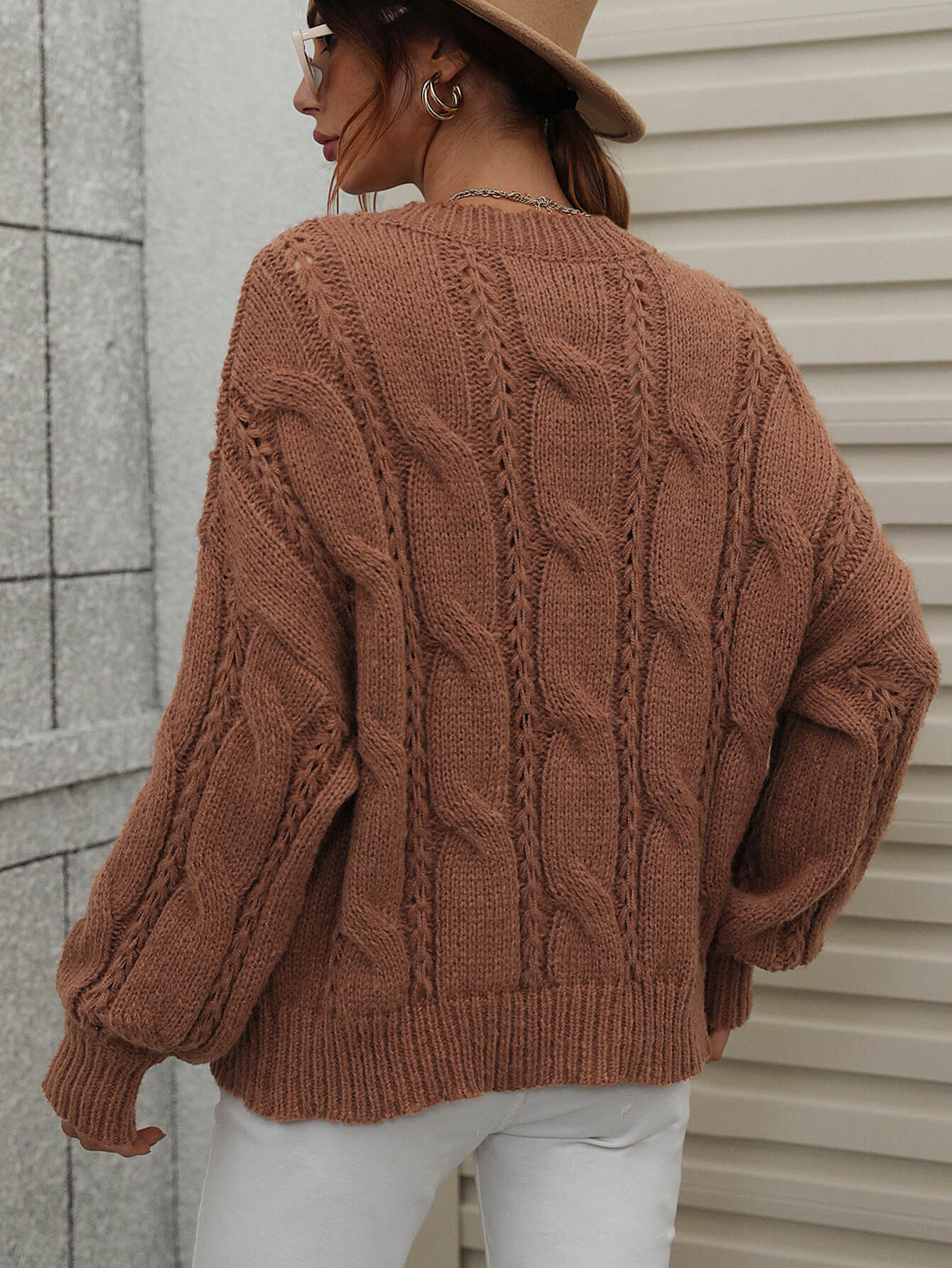 Rory Cable-Knit Openwork Round Neck Sweater