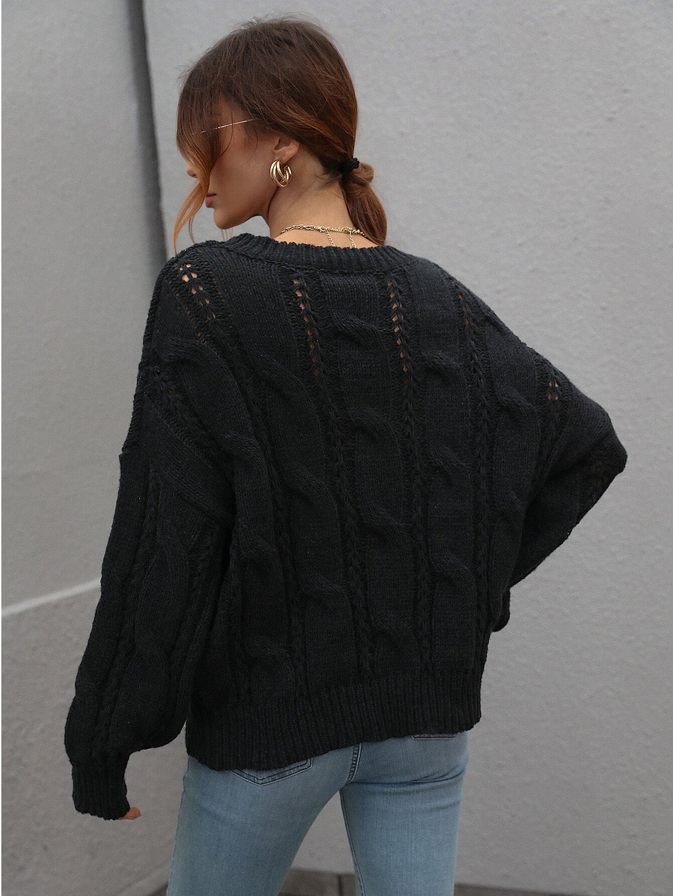 Rory Cable-Knit Openwork Round Neck Sweater