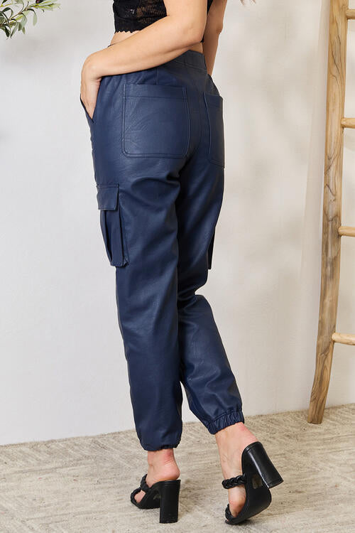 Faux Leather Cargo Joggers