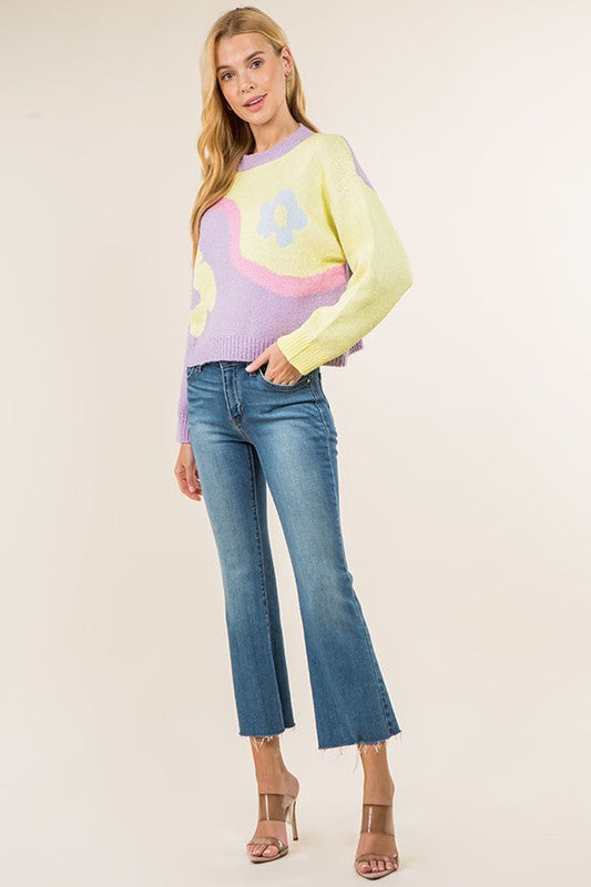 DAISY JACQUARD ROUND NECK SWEATER