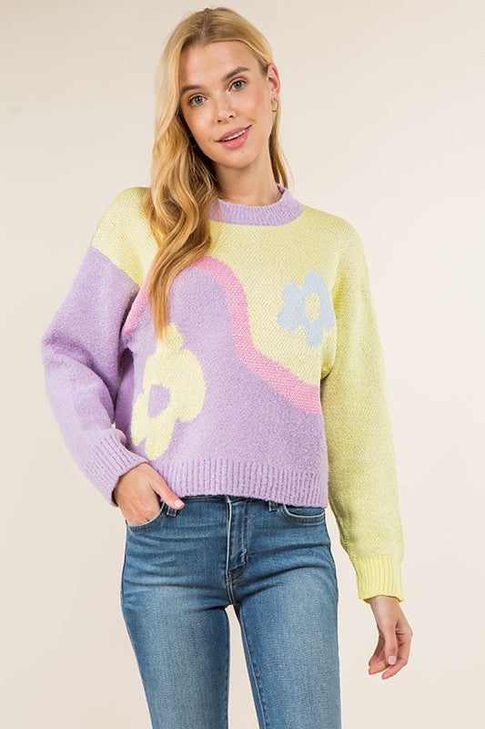 DAISY JACQUARD ROUND NECK SWEATER